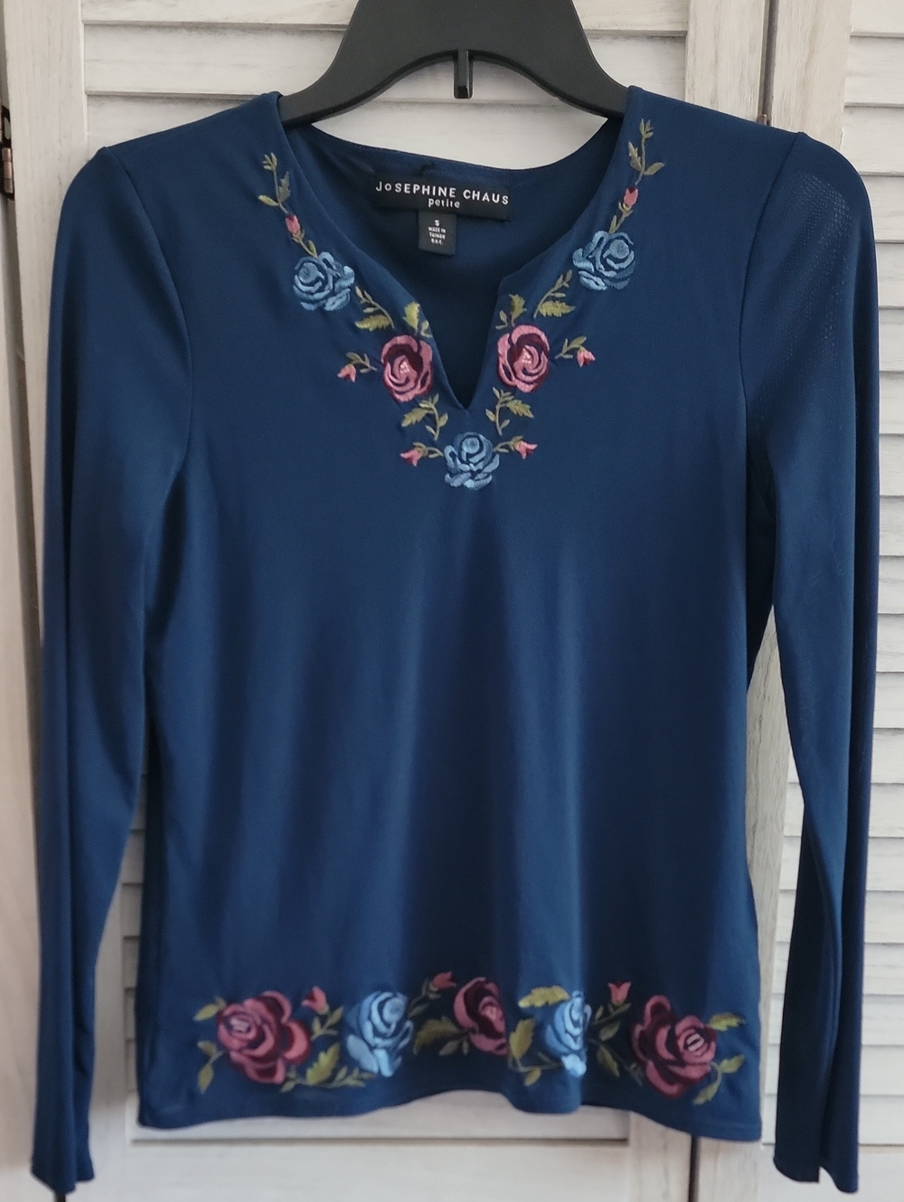 Josephine Chaus Navy Floral Embroidered Long-Sleeve Top